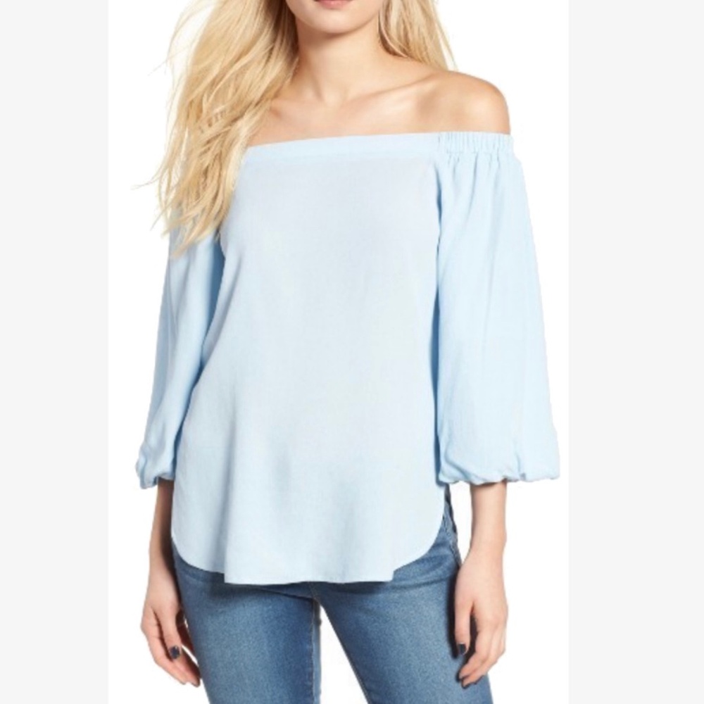 Baby Blue Bubble Sleeve Off the Shoulder Top